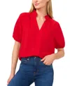Cece Ruffle Neck Raglan Seam Split Neck Blouse In Red