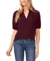 Cece Women's Short Sleeve Ruffle Neck Raglan Split Neck Blouse In Rich Cabernet