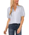 Cece Ruffle Split Neck Blouse In Slate Blue