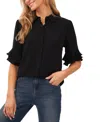 Cece Ruffle Sleeve Spread Collar Crepe Blouse In Rich Black