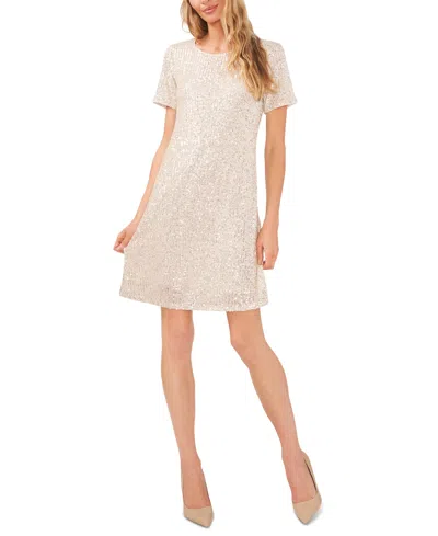 Cece Women's Short Sleeve Scoop Neck Sequin Dress In Neutral