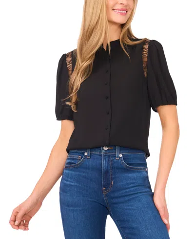 CECE WOMEN'S SHORT SLEEVE SHOULDER LACE DETAIL TOP