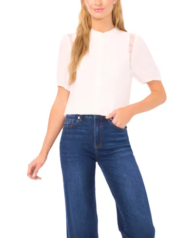 Cece Women's Short Sleeve Shoulder Lace Detail Top In White