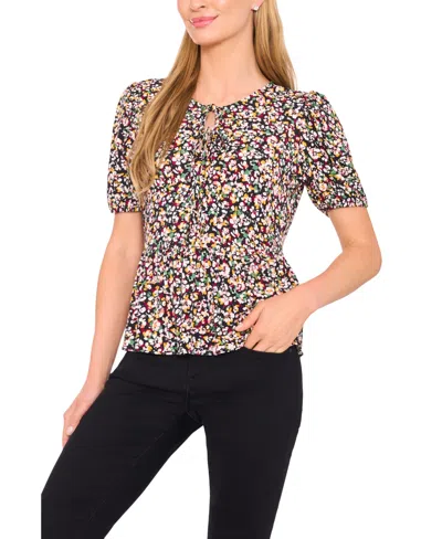 Cece Women's Short Sleeve Tie Front Top In Black