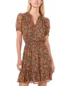Cece Floral Print Ruffle Minidress In Rich Black