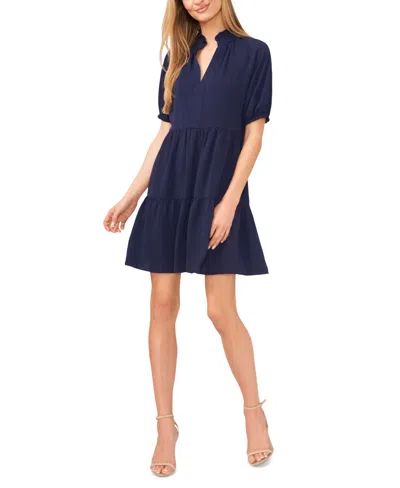 Cece Women's Short Sleeve Tiered V-neck Baby Doll Dress In Blue