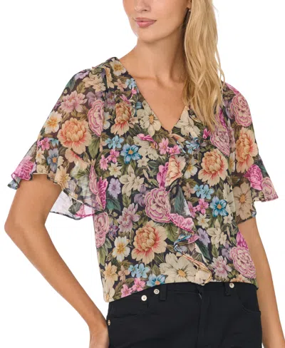 Cece Women's Short-flutter-sleeve Floral Ruffle Blouse In Multi