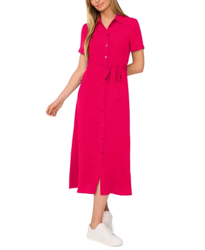 Cece Women's Short-sleeve Belted Midi Shirtdress In Red