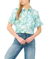 Cece Ruff Cuff Cropped Button Down Linen-blend Shirt In Green
