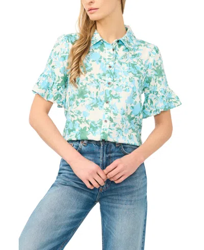 Cece Women's Short-sleeve Button-down Cropped Top In Green