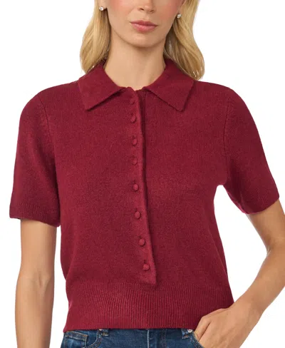 Cece Women's Short-sleeve Button-front Collared Sweater In Animal Print
