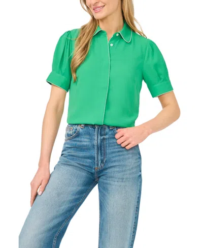 Cece Women's Short-sleeve Button-up Top In Blue