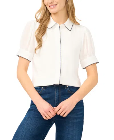Cece Women's Short-sleeve Button-up Top In White