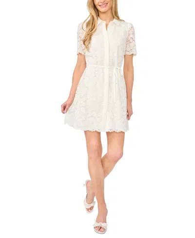 Cece Women's Short-sleeve Collared Belted Dress In White