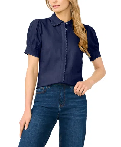 Cece Women's Short-sleeve Collared Button Up Shirt In Blue