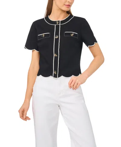 Cece Women's Short-sleeve Contrast Scallop Jacket In Black