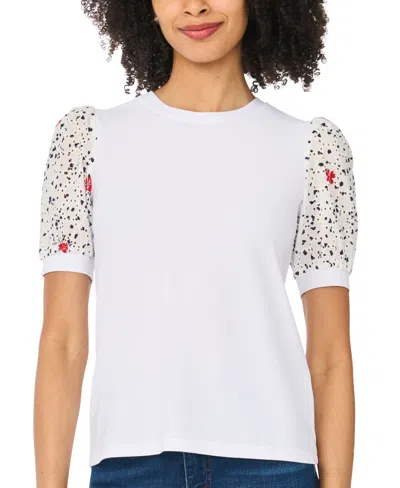 Cece Women's Short-sleeve Crewneck Mixed Media T-shirt In White