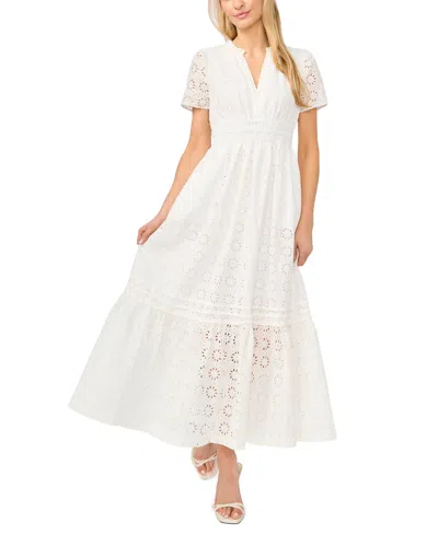 Cece Women's Short-sleeve Elastic Waist Maxi Dress In White