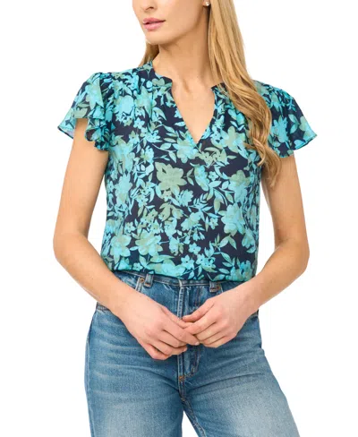 Cece Women's Short-sleeve Shirred V-neck Blouse In Blue