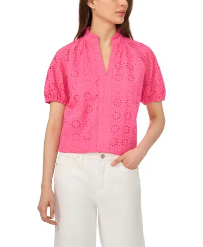 Cece Women's Short-sleeve Split Neck Blouse In Pink