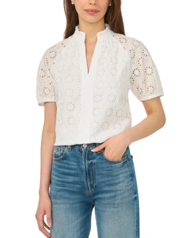 Cece Women's Short-sleeve Split Neck Blouse In White