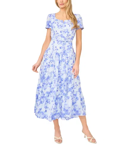 Cece Short Sleeve Belted Midi Dress In Blue