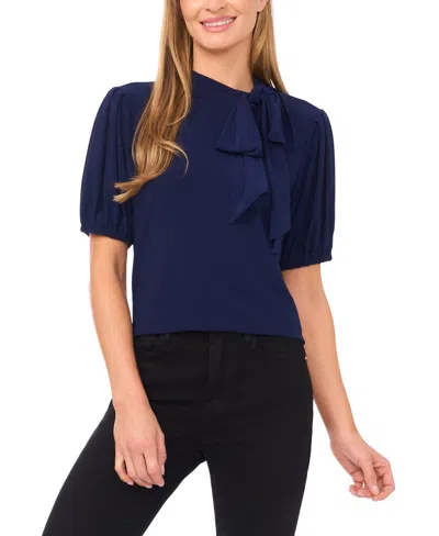 Cece Women's Short-sleeve Tie Neck Bow Detail Top In Blue