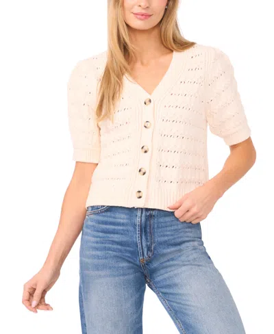 Cece Women's Short-sleeve V-neck Cardigan In White