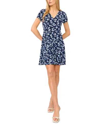 Cece Women's Short-sleeve V-neck Knitted Dress In Blue