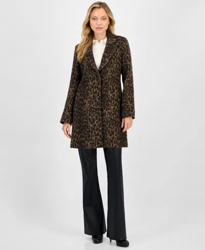 Cece Women's Single-breasted Animal-print Coat In Brown