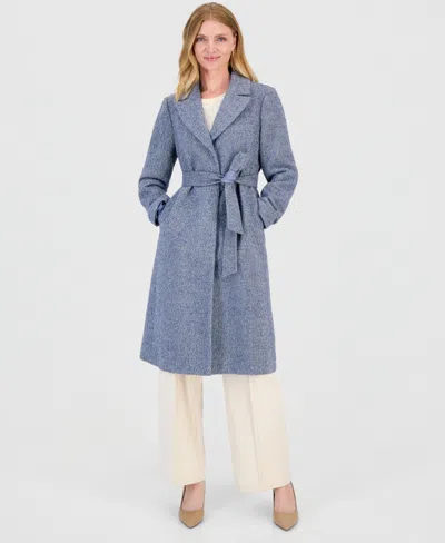 Cece Women's Single-breasted Herringbone Wrap Coat In Blue