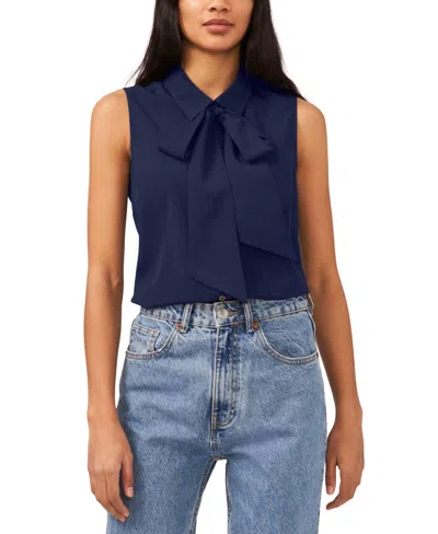 Cece Women's Sleeveless Bow Button Front Top In Blue