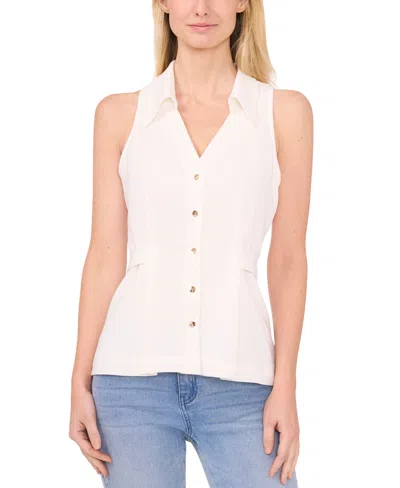 Cece Women's Sleeveless Button Down Collared Blouse In White