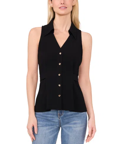 Cece Women's Sleeveless Button Down Collared Blouse In Rich Black