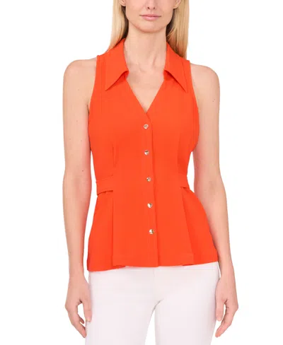 Cece Women's Sleeveless Button Down Collared Blouse In Tiger Lily