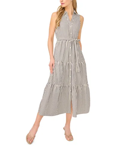 Cece Women's Sleeveless Collared Button-down Tiered Midi Dress In Gray