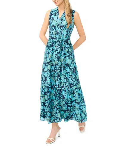 Cece Women's Sleeveless Collared Tiered Midi Dress In Blue