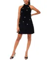Cece Rhinestone Bow Sleeveless Velvet Dress In Animal Print