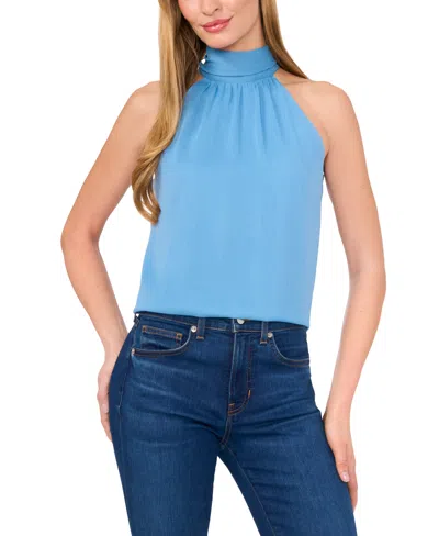 Cece Sleeveless High Neck Top In Blue