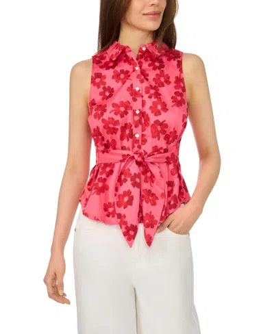 Cece Women's Sleeveless Polo Button-down Top In Pink
