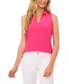 Cece Sleeveless Crepe Knit Polo In Bright Rose