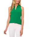 Cece Sleeveless Crepe Knit Polo In Lush Green
