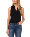 Cece Sleeveless Crepe Knit Polo In Rich Black