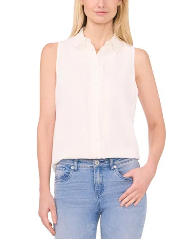 Cece Women's Sleeveless Scallop Detail Button Down Blouse In New Ivory