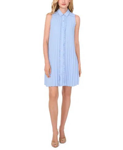 Cece Women's Sleeveless Scalloped Pleated Button-down Dress In Blue Air