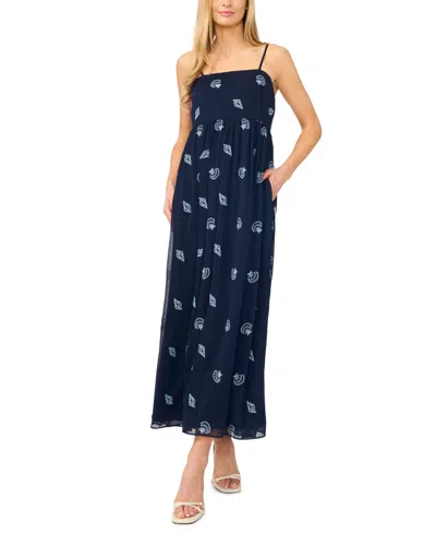 Cece Embroidered Seashell Maxi Dress In Blue