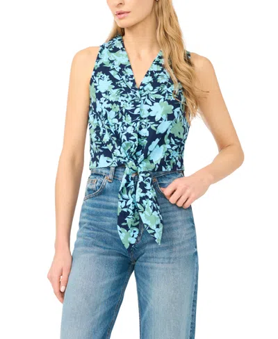 Cece Women's Sleeveless Tie-front Collared Vest Top In Blue