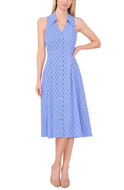 Cece Women's Sleeveless V-neck Belted Waist Midi Shirt Dress In Blue