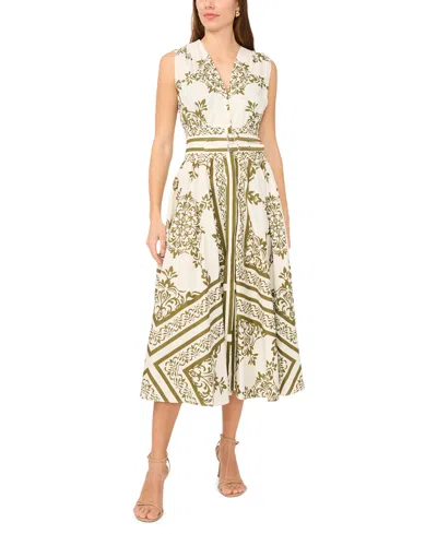 Cece Sleeveless Belted Cotton Midi Dress In Multi