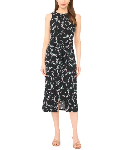 Cece Women's Sleeveless Wrap Knit Crew Neck Midi Dress In Black